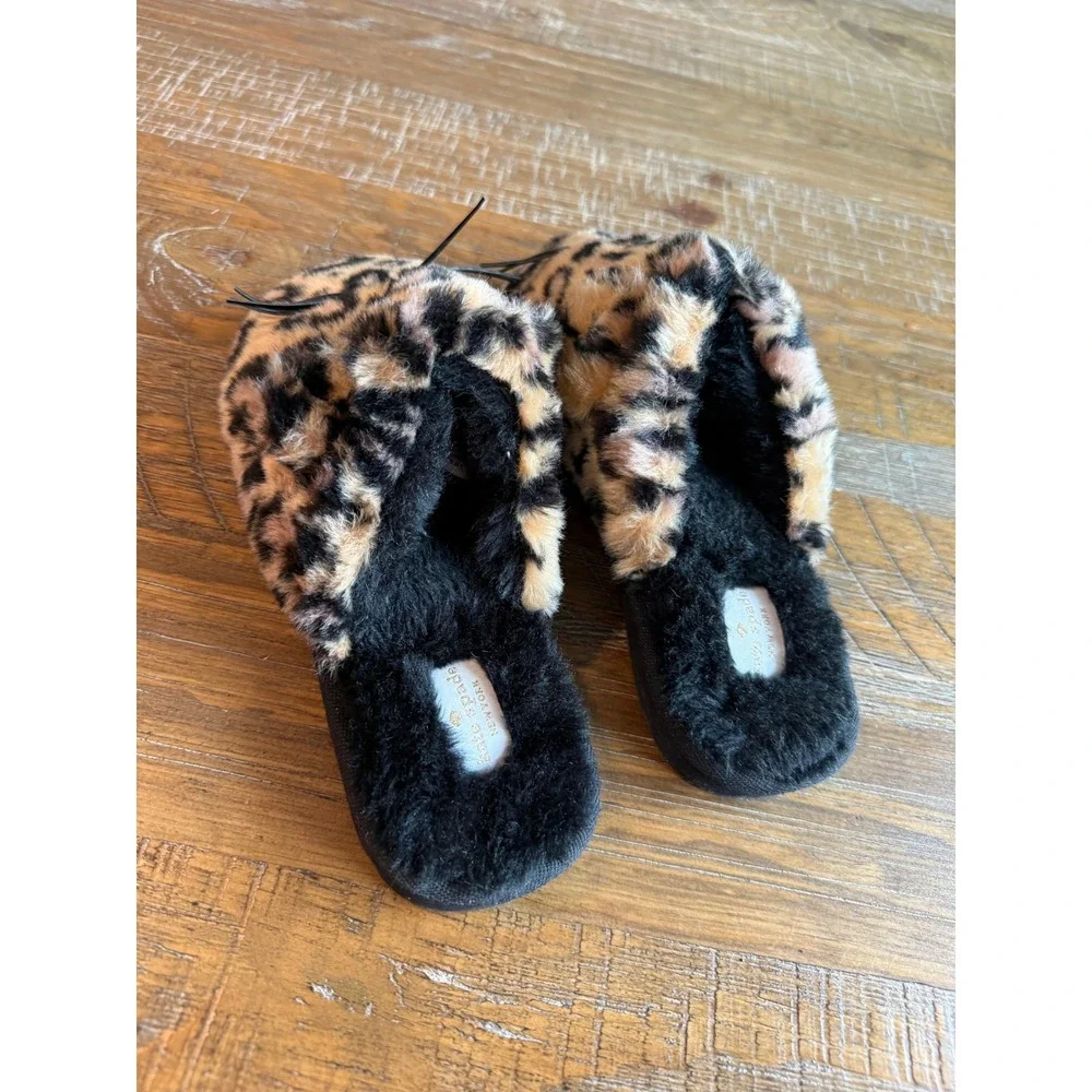 Kate Spade Belindy Leopard Faux Fur Cat Ear Slippers Kids B7 US 7 Girl Cheetah